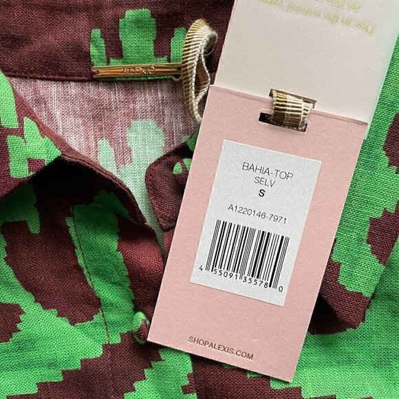 Alexis Bahia Green Brown Belted Linen Cotton Blouse Top S - Picture 7 of 9